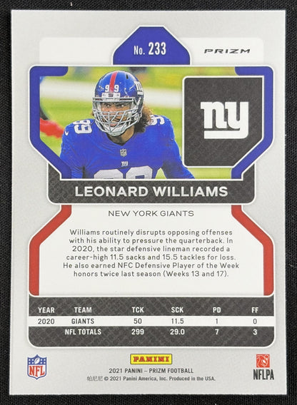 Leonard Williams 2021 Panini Prizm No Huddle Giants