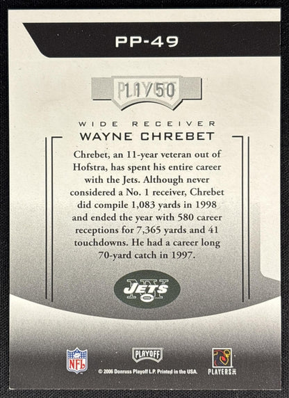 Wayne Chrebet 2006 Playoff Prestige Prestigious Pros Silver /50 Jets back