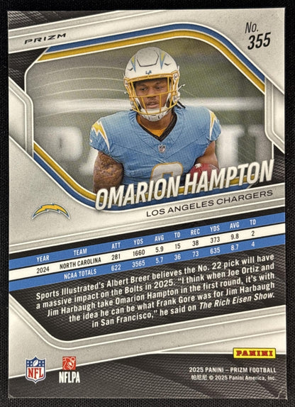 Omarion Hampton 2025 Panini Prizm Green Flash Chargers Sports Trading Cards