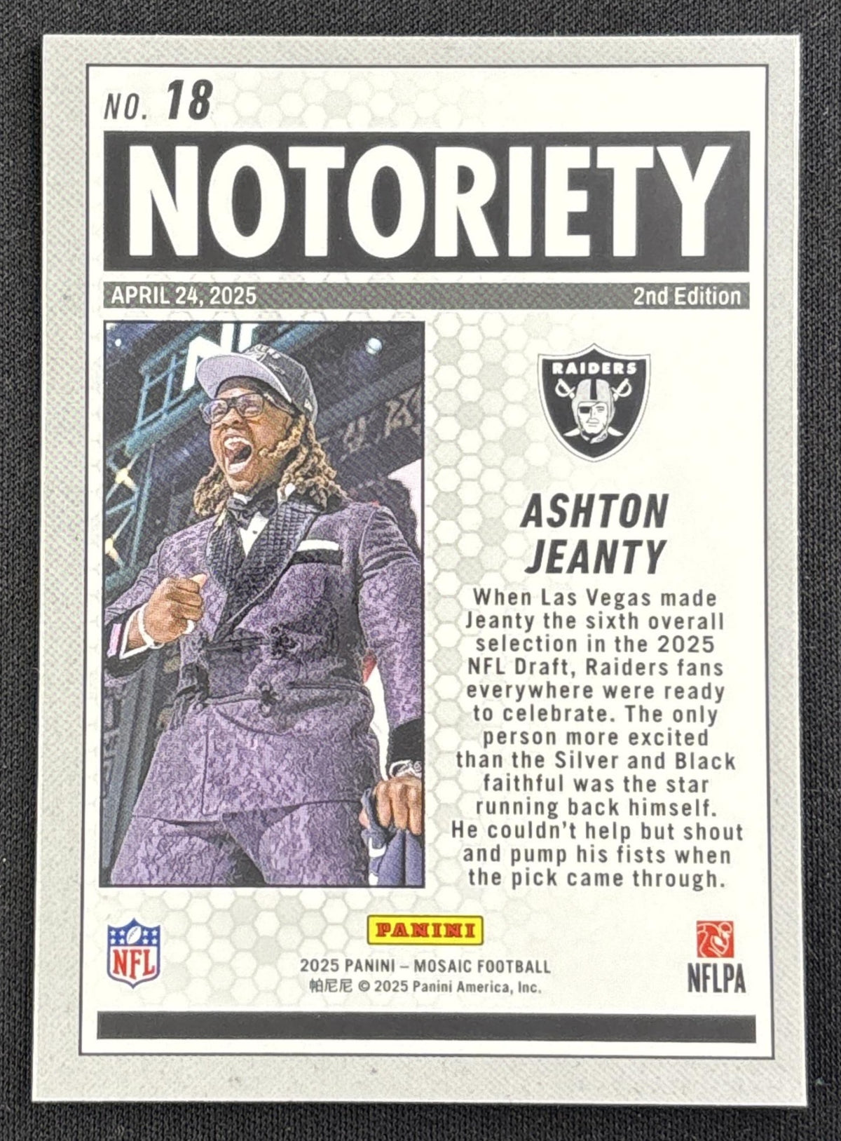 Ashton Jeanty 2025 Panini Mosaic Notoriety Mosaic Prizm Raiders