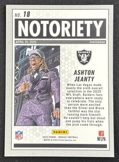 Ashton Jeanty 2025 Panini Mosaic Notoriety Mosaic Prizm Raiders