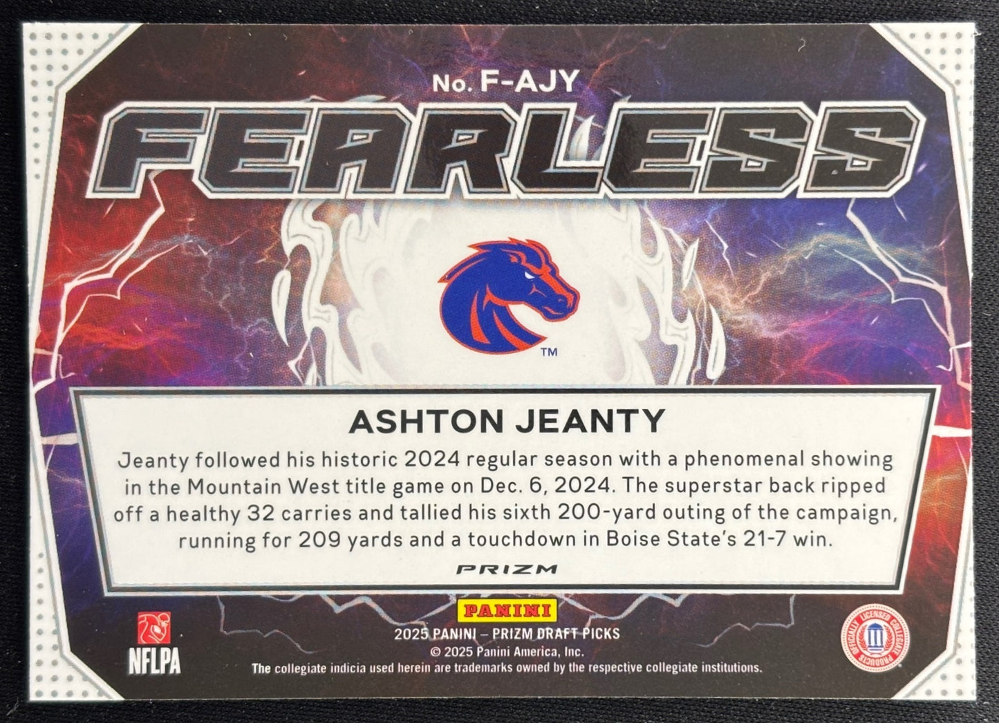 Ashton Jeanty 2025 Prizm Draft Picks Fearless Gold Ice Flash Raiders Sports Trading Cards