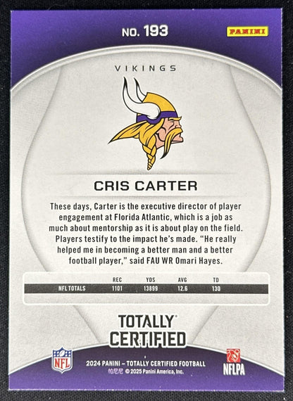 Cris Carter 2024 Panini Totally Certified Red Legends Vikings back