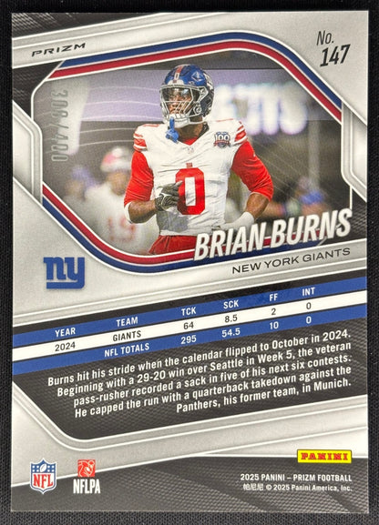 Brian Burns 2025 Prizm Pandora /400 Giants Sports Trading Cards