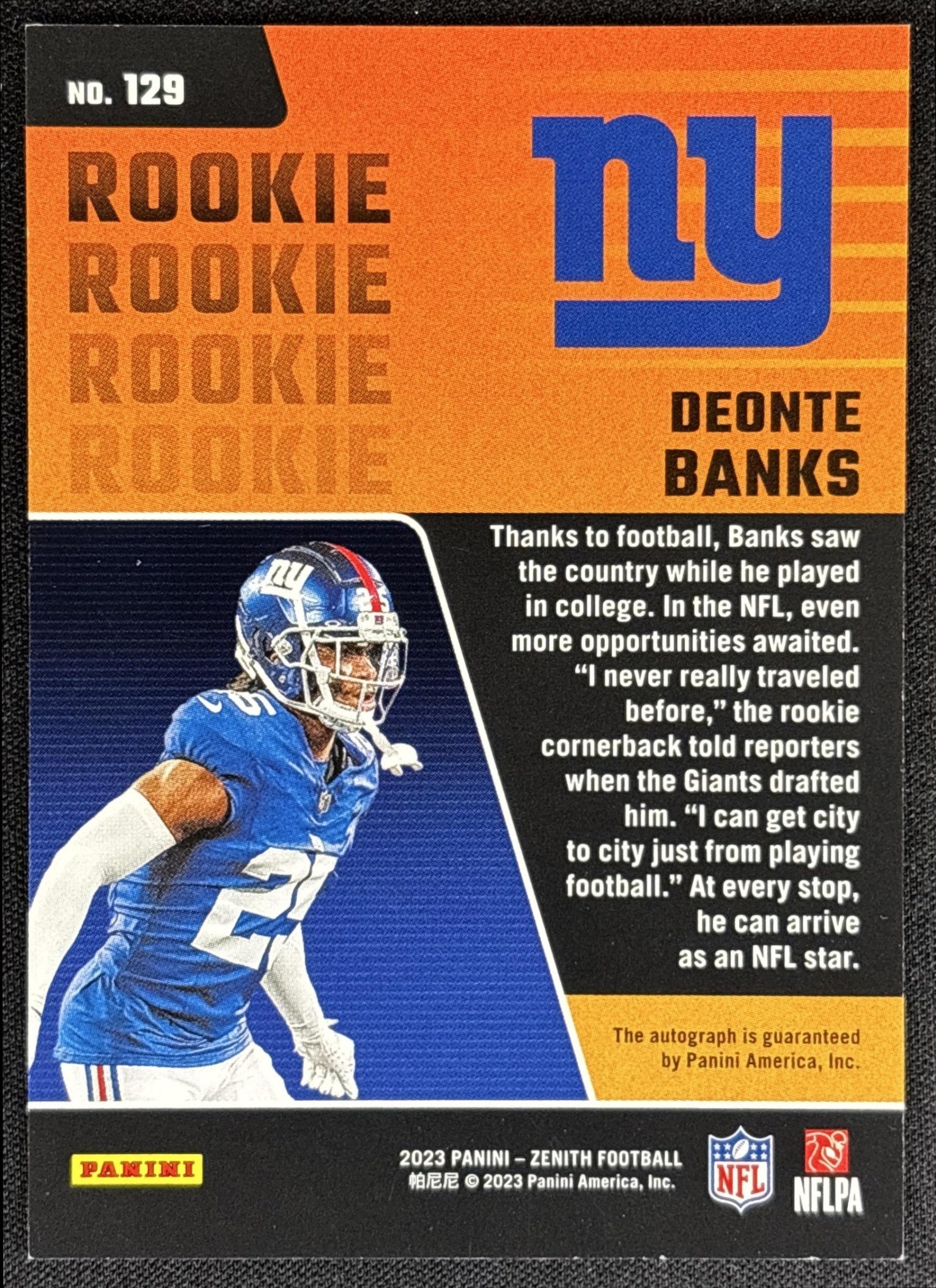 Deonte Banks 2023 Panini Zenith Auto Red Zone Giants