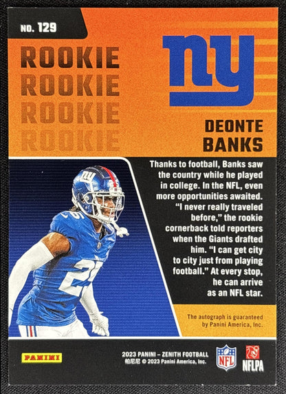 Deonte Banks 2023 Panini Zenith Auto Red Zone Giants