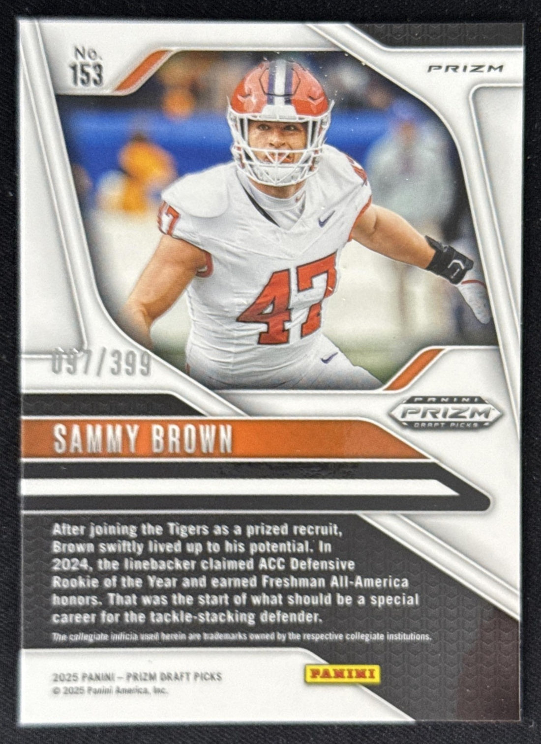 Sammy Brown 2025 Panini Prizm Draft Picks Red /399 Tigers Sports Trading Card