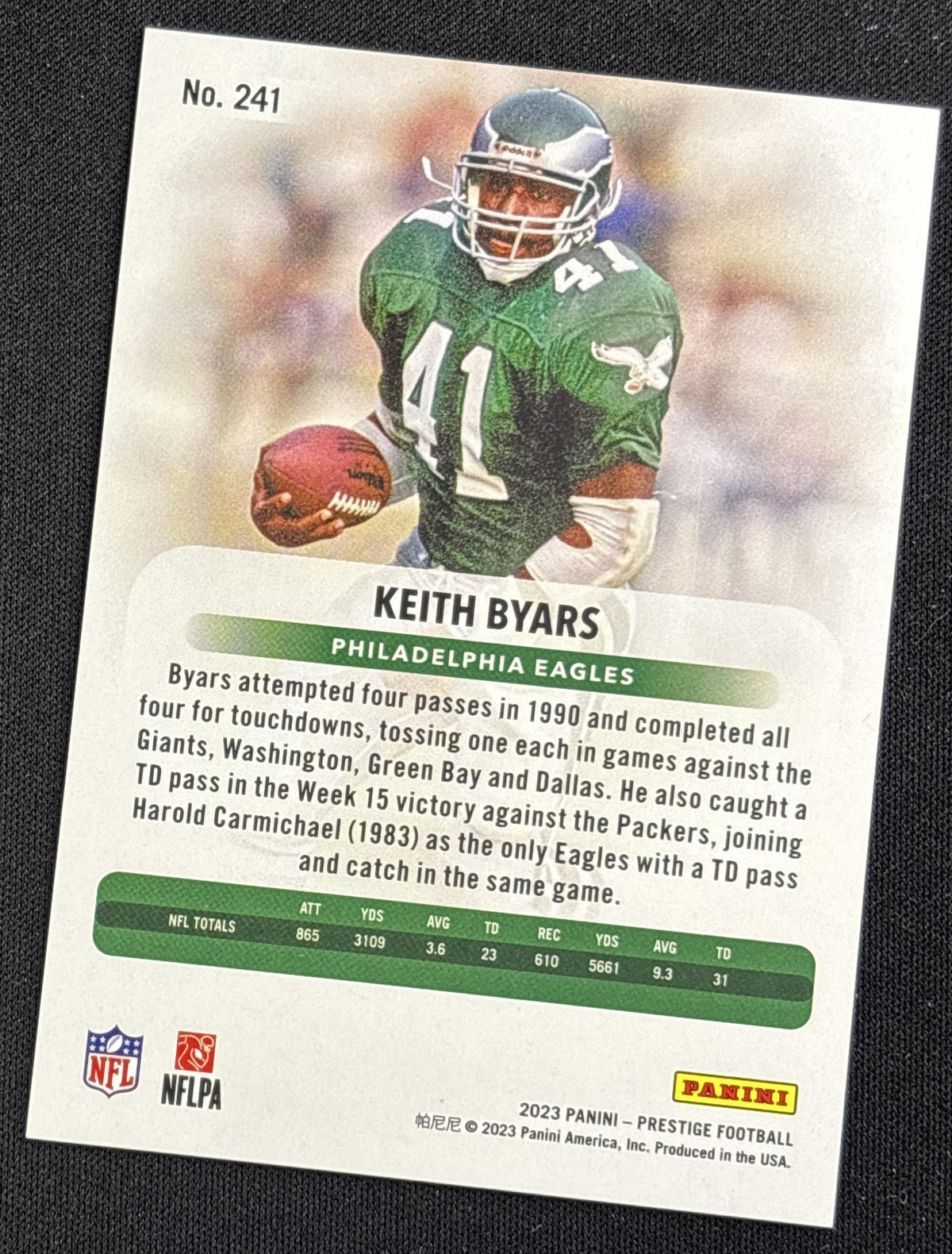Keith Byars 2023 Panini Prestige Xtra Points Purple /99 Eagles