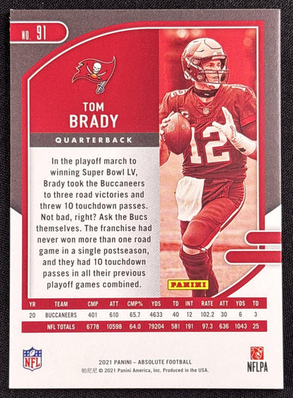 Tom Brady 2021 Panini Absolute Spectrum Orange /75 Buccaneers - back