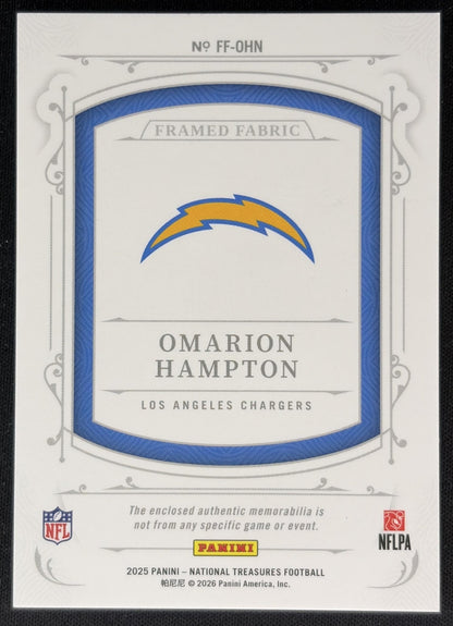 Omarion Hampton 2025 Panini National Treasures Framed Fabric /49 Chargers Back
