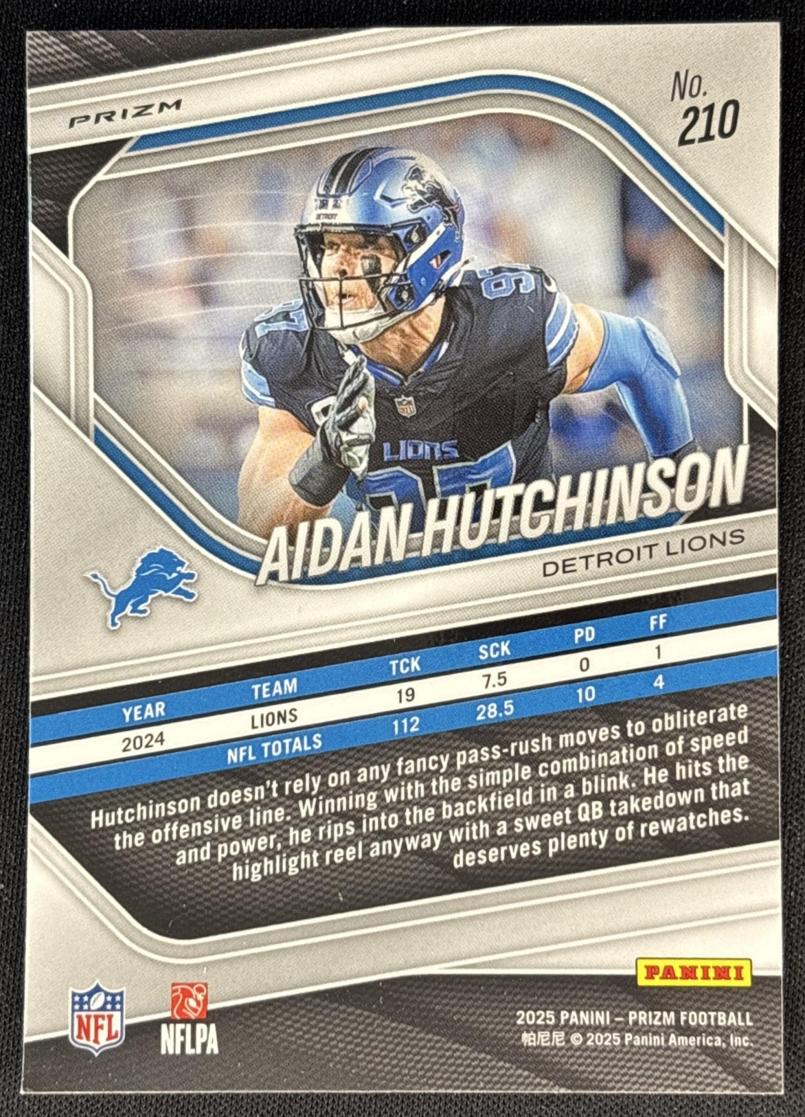 Aidan Hutchinson 2025 Panini Prizm Neon Green Pulsar Lions