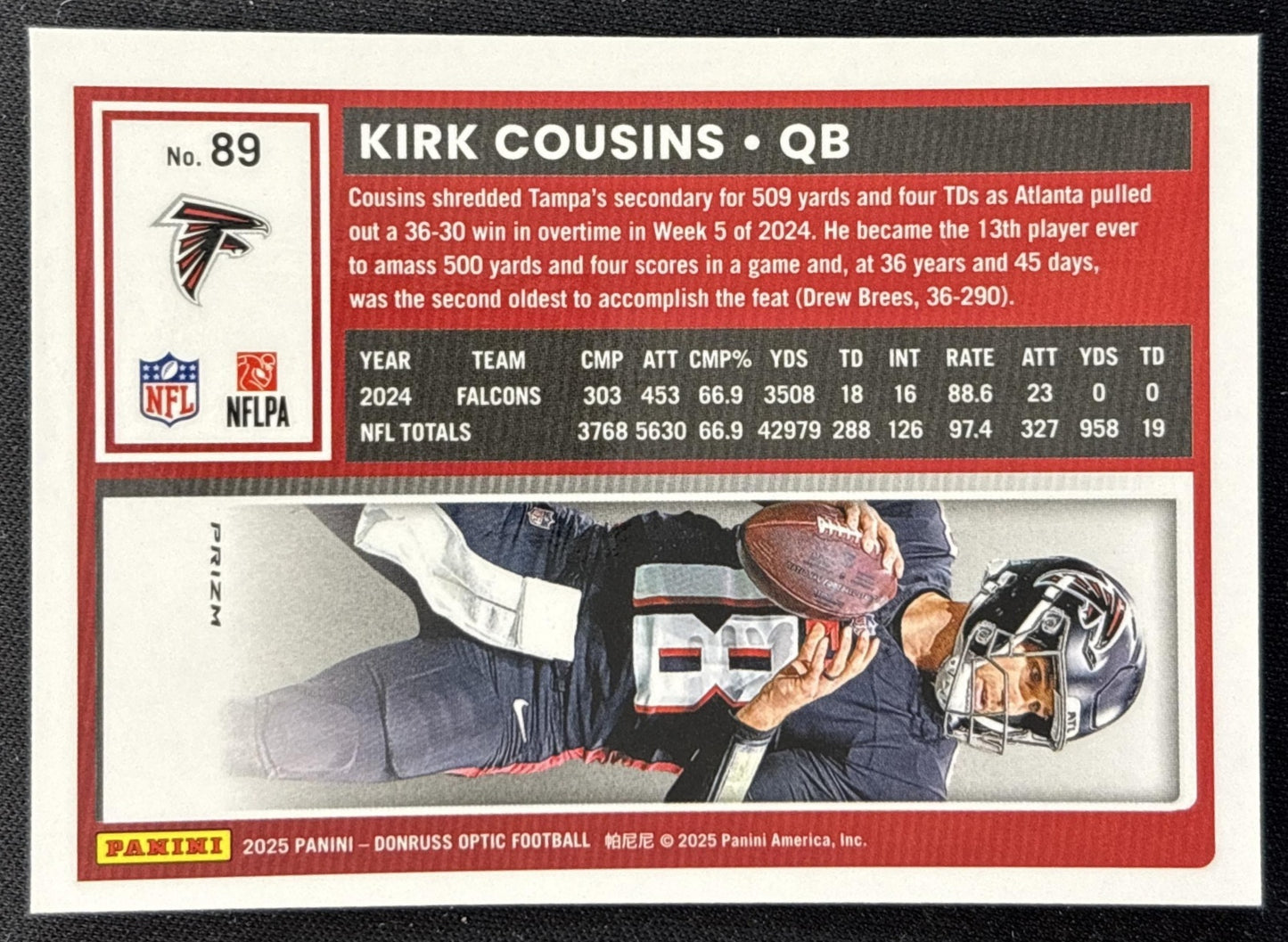 Kirk Cousins 2025 Panini Donruss Optic Stars Prizm Falcons
