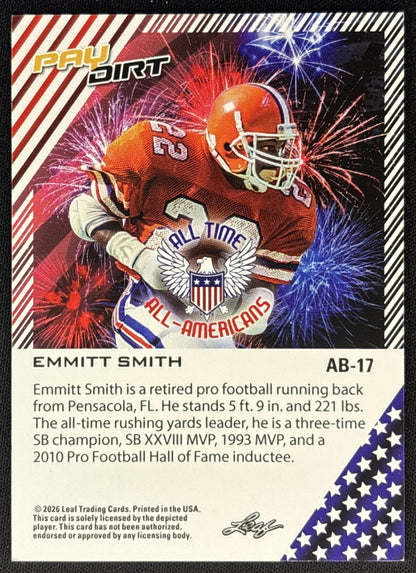 Emmitt Smith 2026 Leaf Paydirt All Time All-Americans Orange /75 back
