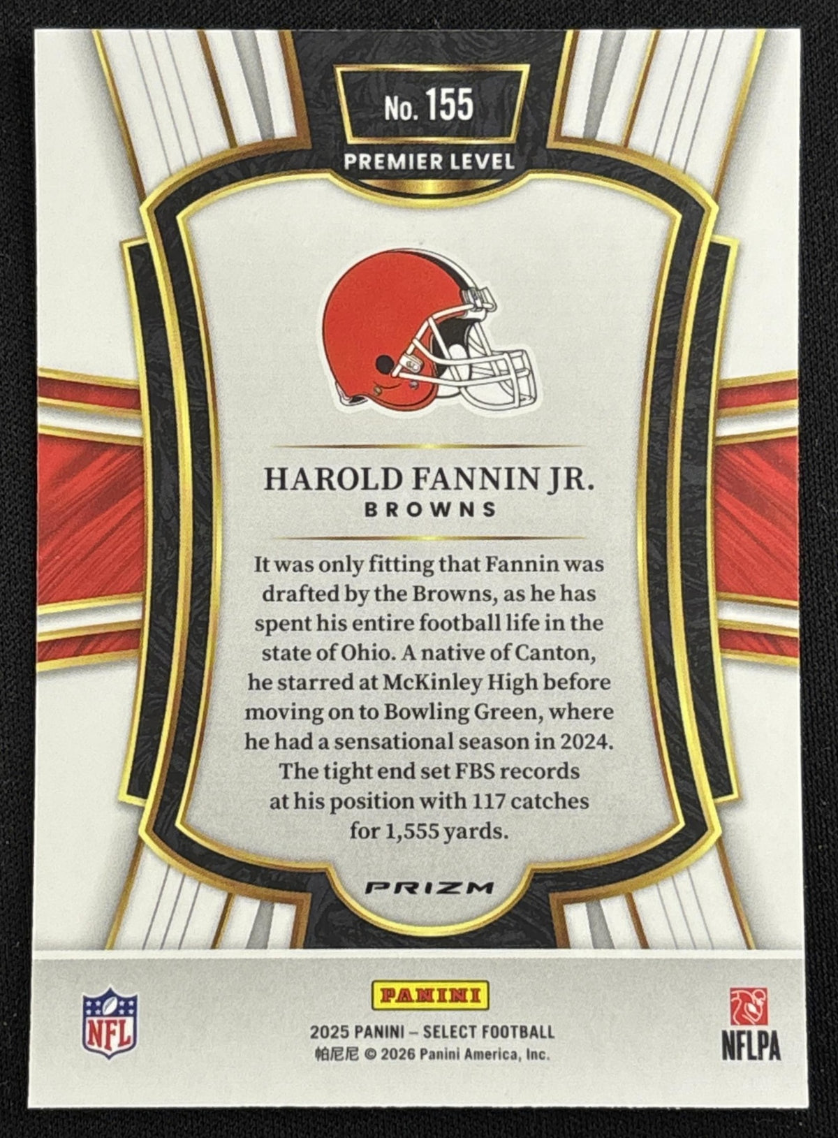 Harold Fannin Jr. 2025 Panini Select Premier Level Pink Prizm Shock Browns - back