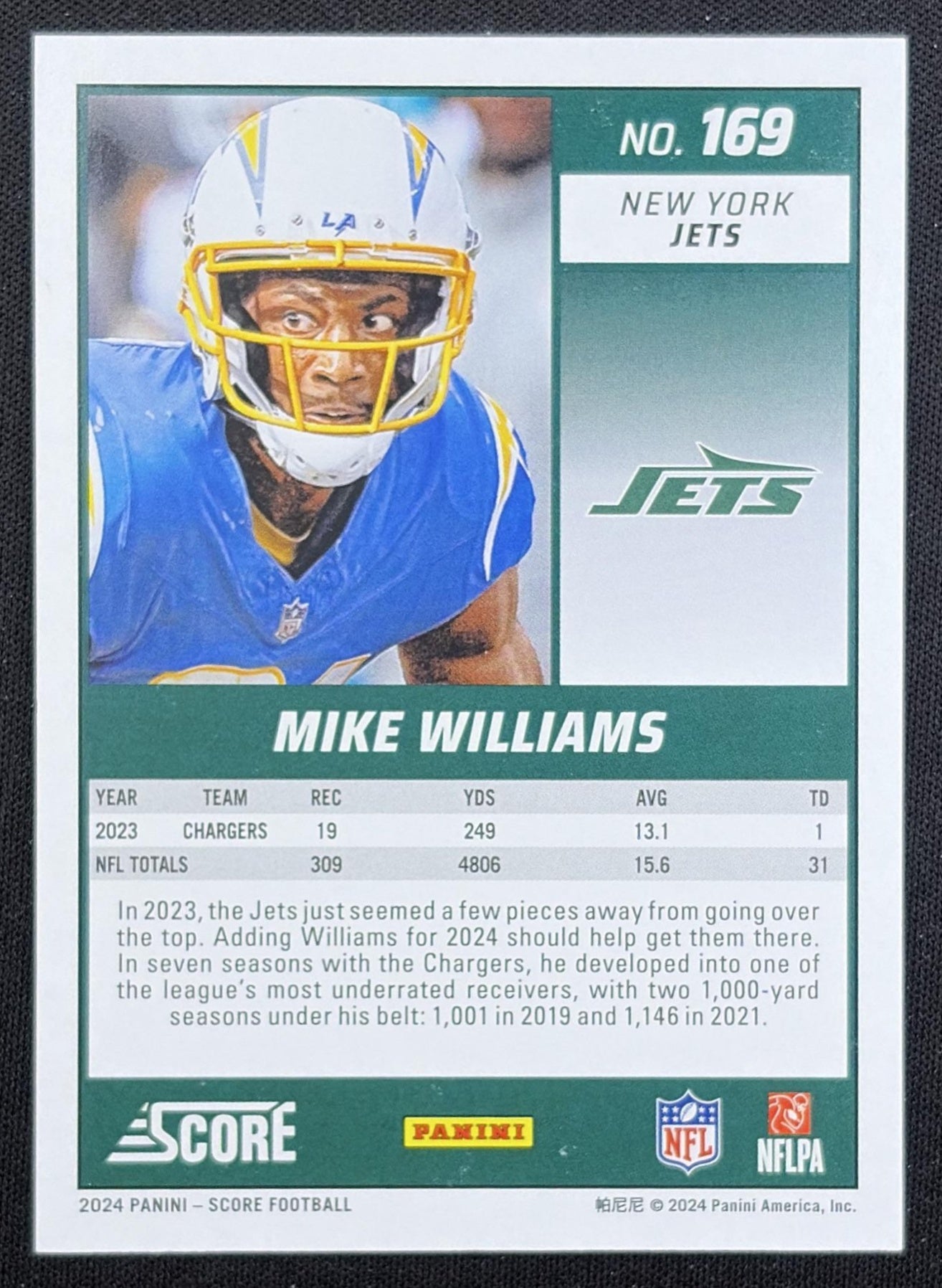 Mike Williams 2024 Panini Score Lava /630 Jets
