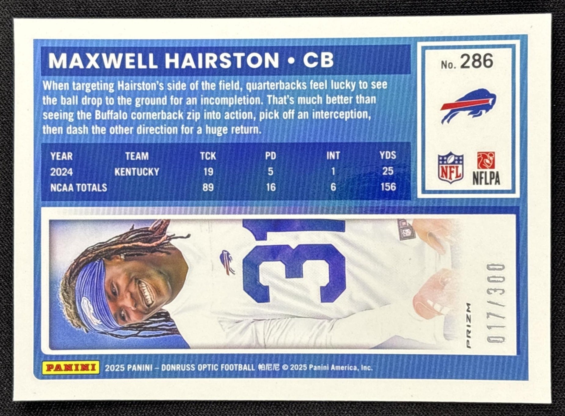 Maxwell Hairston 2025 Panini Donruss Optic Rated Rookie Wave Prizm /300 Bills