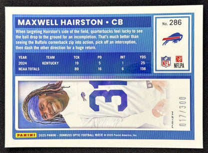 Maxwell Hairston 2025 Panini Donruss Optic Rated Rookie Wave Prizm /300 Bills