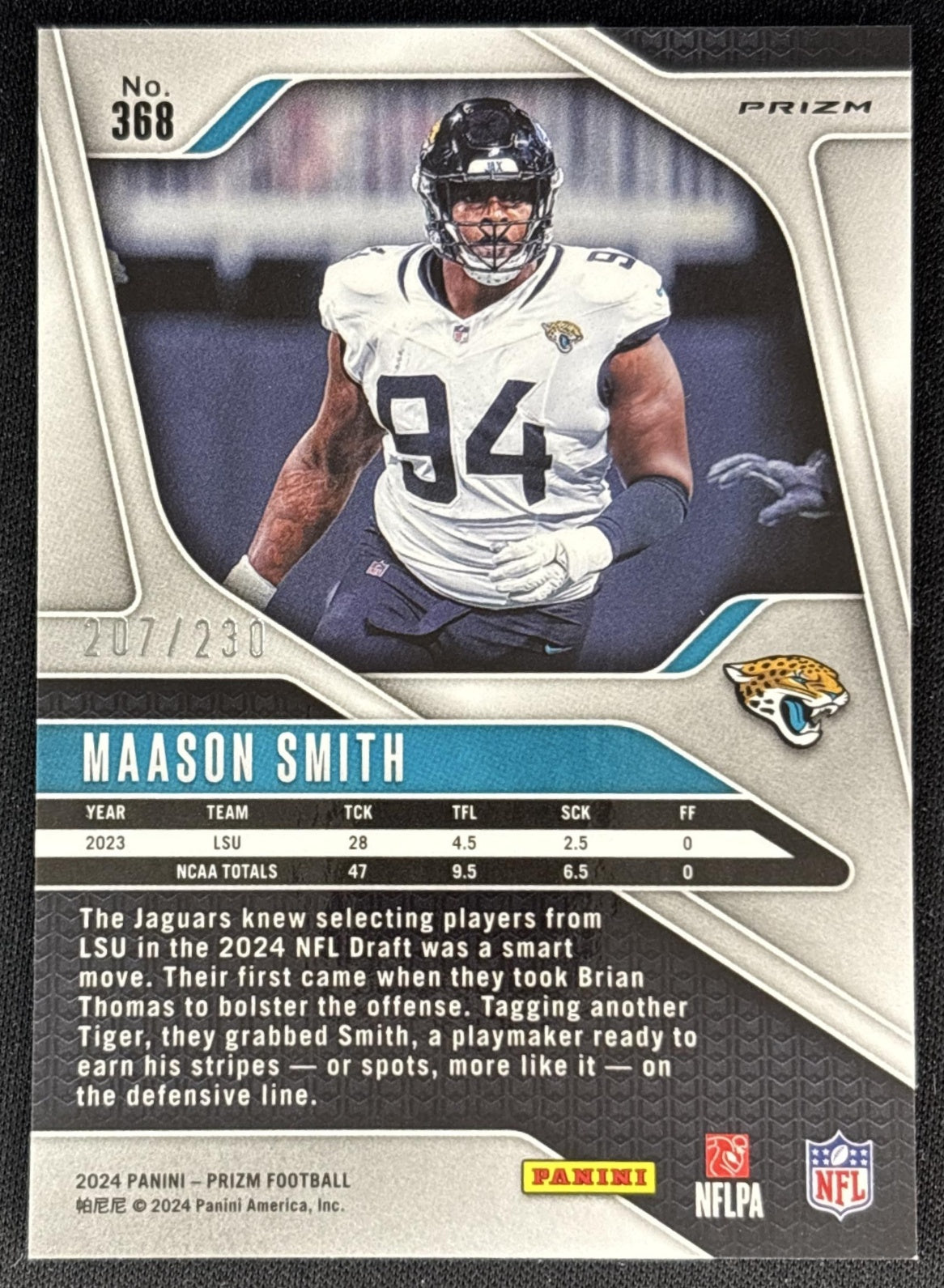 Maason Smith 2024 Panini Prizm Blue Wave /230 Jaguars Back