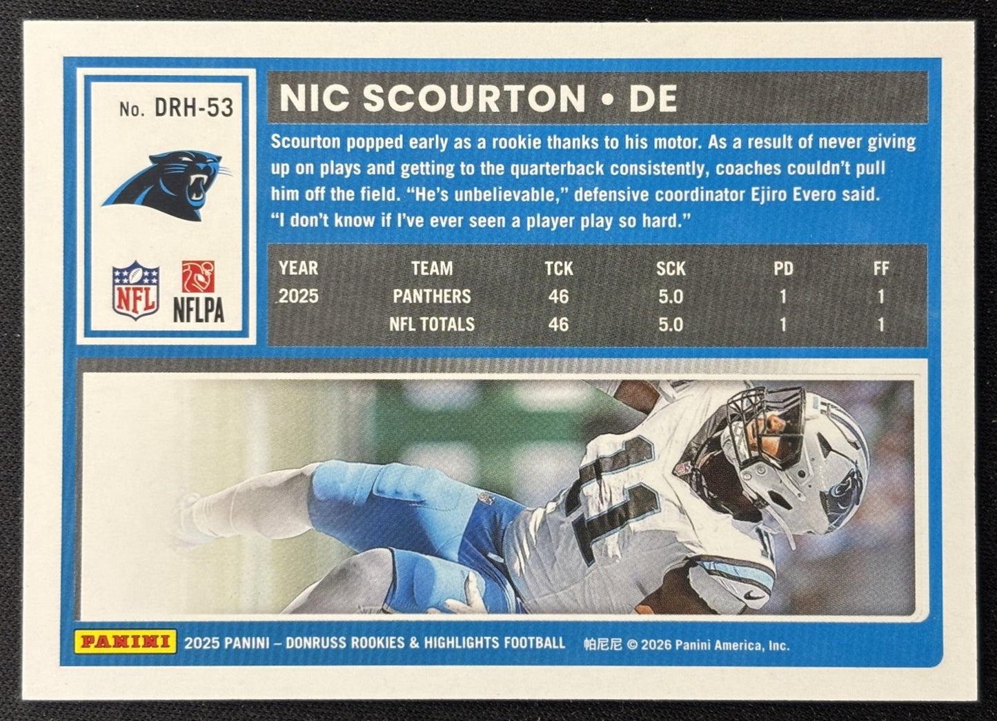 Nic Scourton 2025 Panini Donruss Rookies & Highlights Panthers Sports Trading Cards