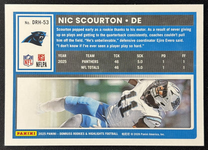 Nic Scourton 2025 Panini Donruss Rookies & Highlights Panthers Sports Trading Cards