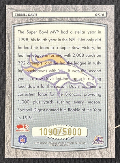 Terrell Davis 1999 Donruss Gridiron Kings /5000 Broncos back