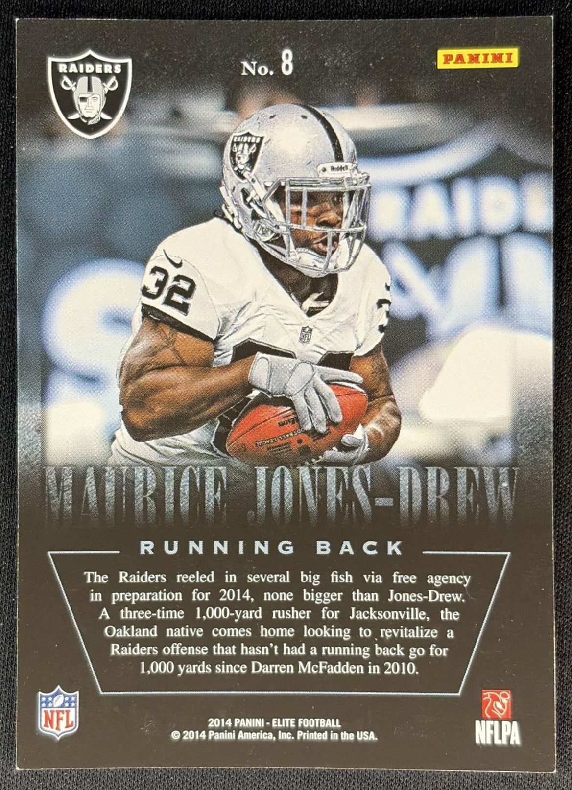 Maurice Jones-Drew 2014 Panini Elite Legends of the Fall Silver Raiders - Back