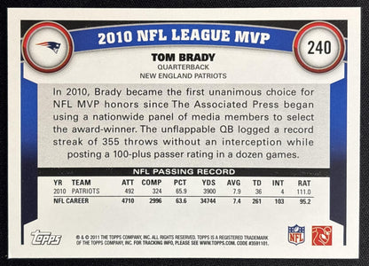 Tom Brady 2011 Topps Patriots League MVP Sports Trading Cards