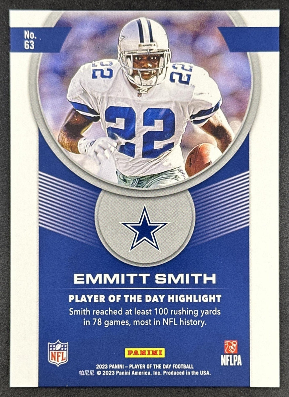 Emmitt Smith 2023 Panini NFL Player of the Day Orange /199 Cowboys back