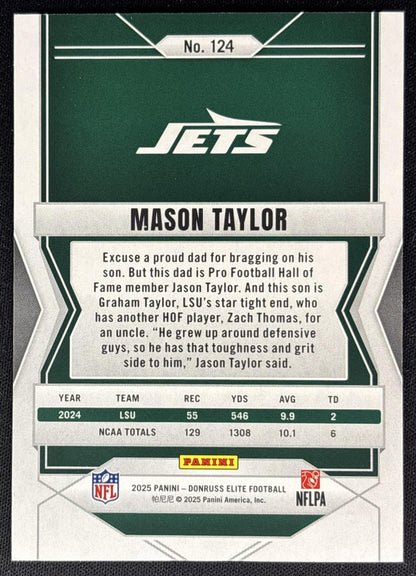 Mason Taylor 2025 Panini Donruss Elite Rookies Red /99 Jets back