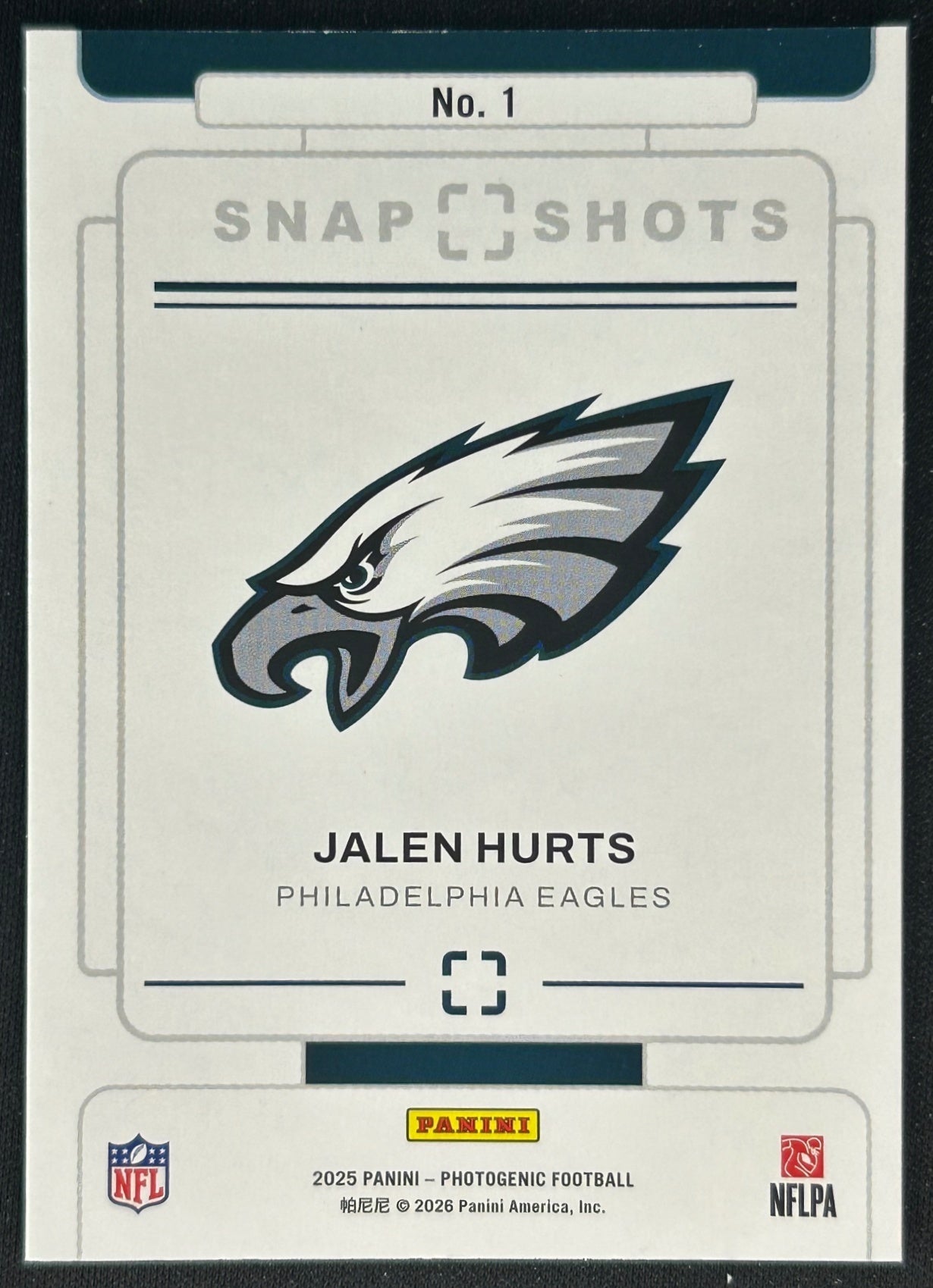 Jalen Hurts 2025 PhotoGenic Championship Snapshots Eagles Sports Trading Card