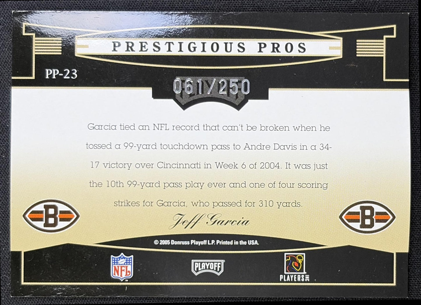 Jeff Garcia 2005 Playoff Prestige Prestigious Pros Blue /250 Browns