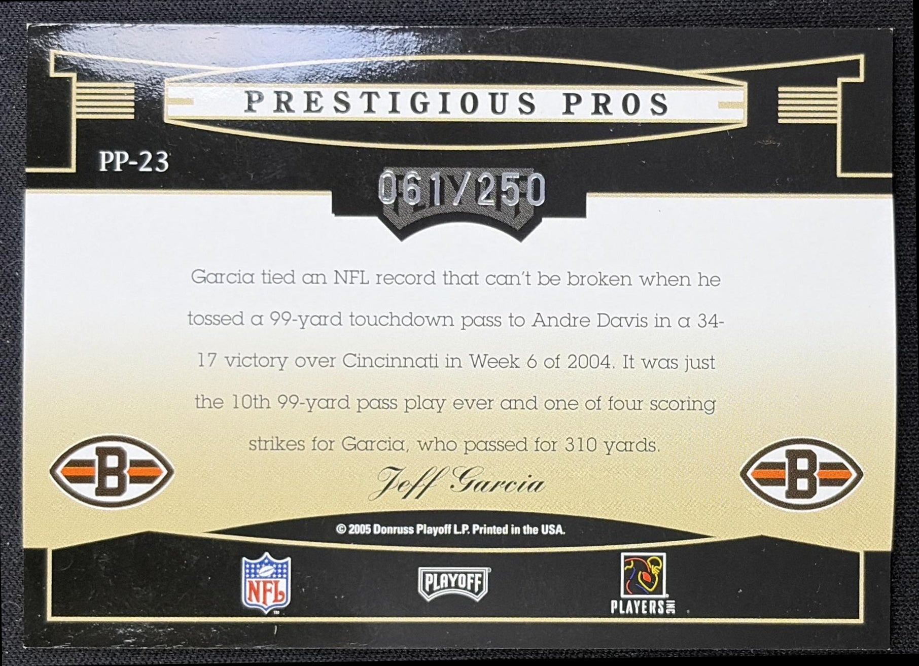 Jeff Garcia 2005 Playoff Prestige Prestigious Pros Blue /250 Browns