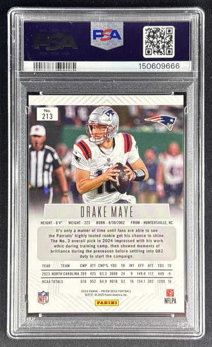 Drake Maye 2024 Panini Prizm Deca PSA 9 Patriots 150609666 back