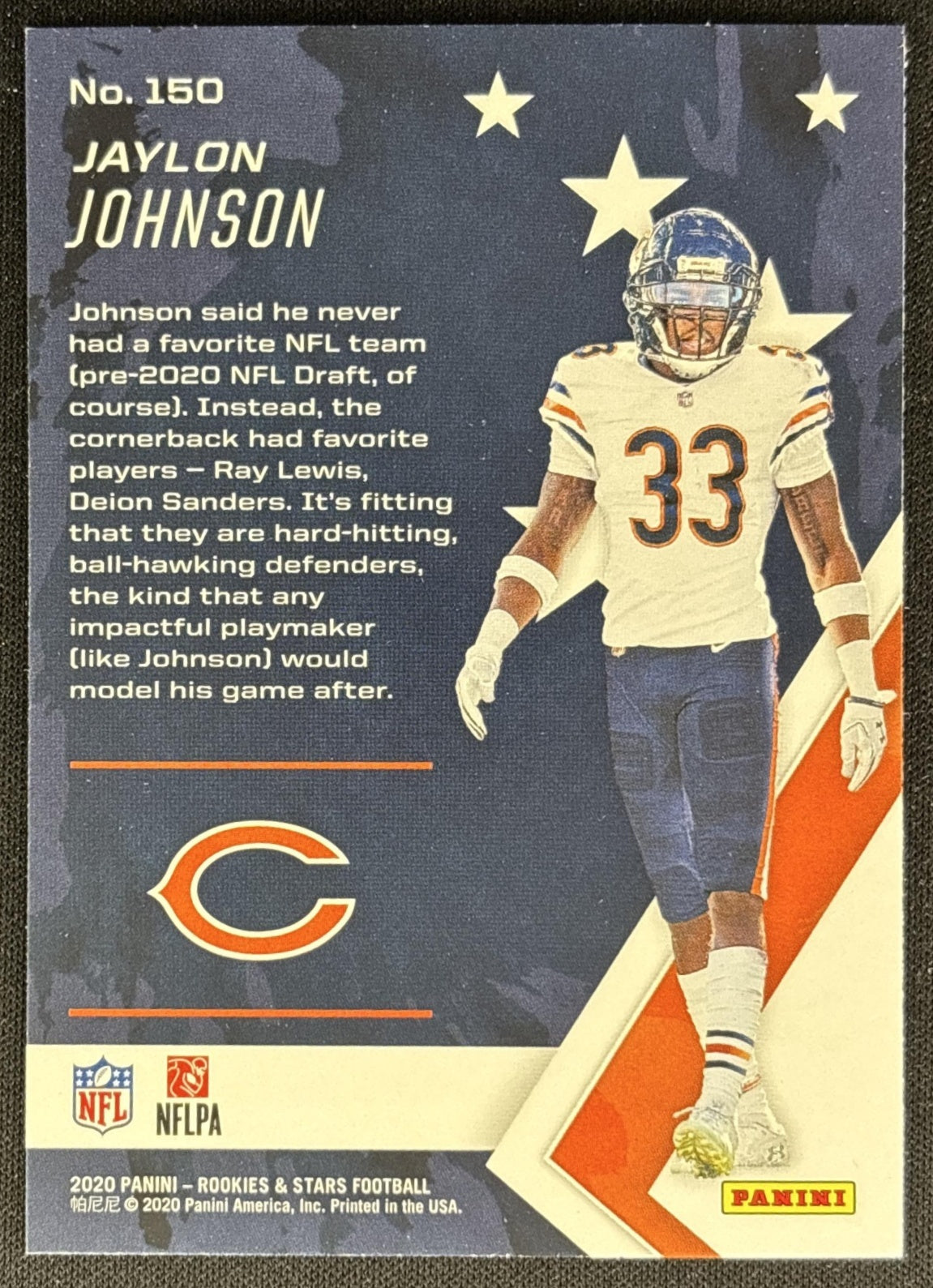 Jaylon Johnson 2020 Panini Rookies & Stars Bears back