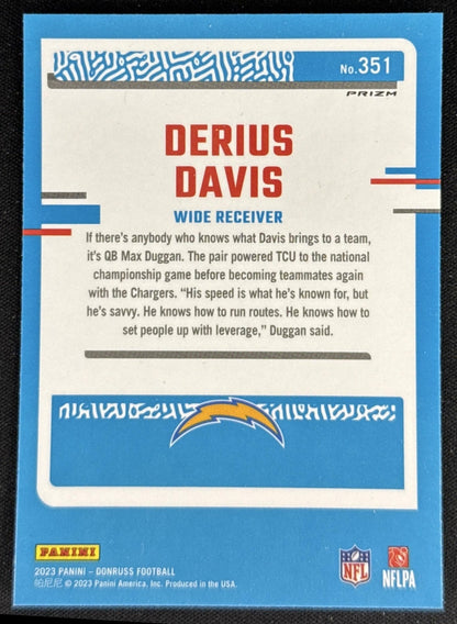 Derius Davis 2023 Panini Donruss Optic Rated Rookie Preview Pink Prizm Chargers Sports Trading Card