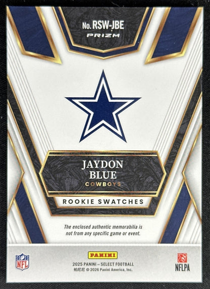 Jaydon Blue 2025 Panini Select Rookie Swatches Prizm Cowboys