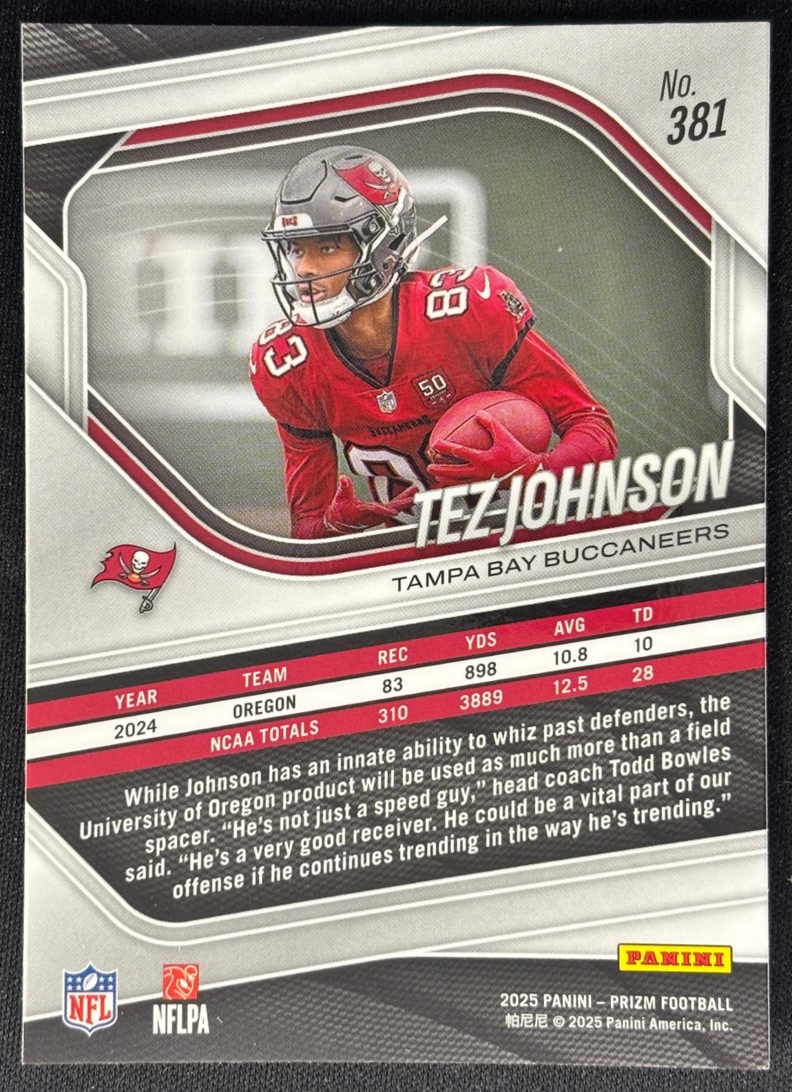 Tez Johnson 2025 Prizm Buccaneers Sports Trading Card