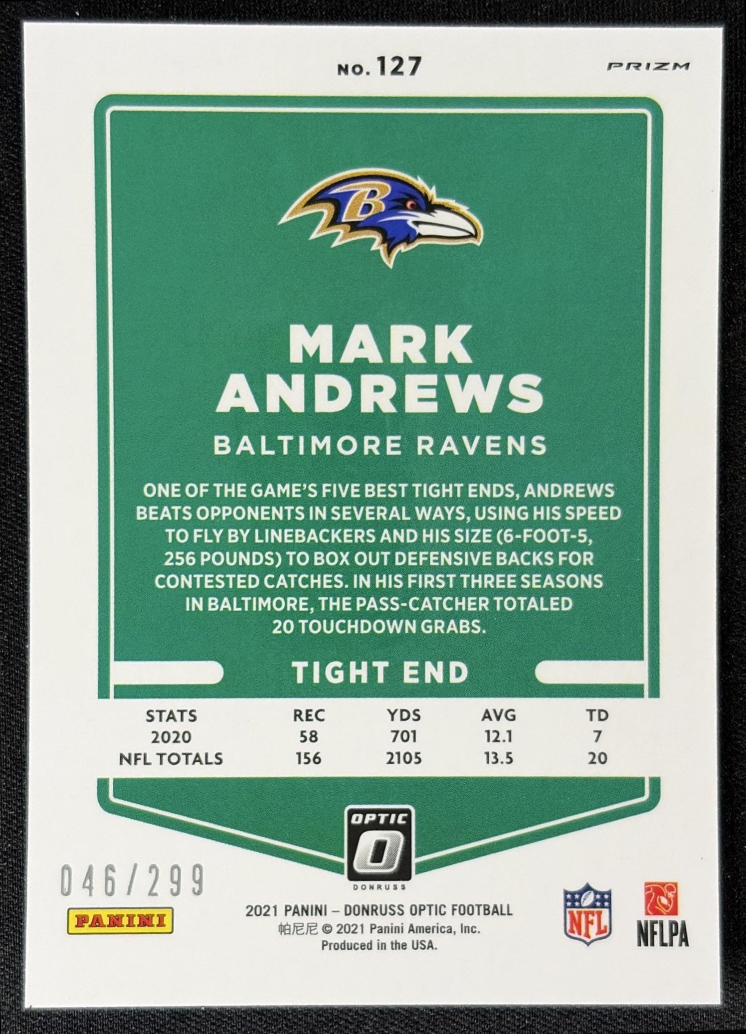 Mark Andrews 2021 Panini Donruss Optic Wave /299 Ravens
