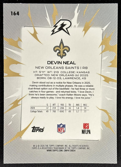 Devin Neal 2025 Topps Resurgence Blue and Orange Spark Refractor Saints Sports Trading Card