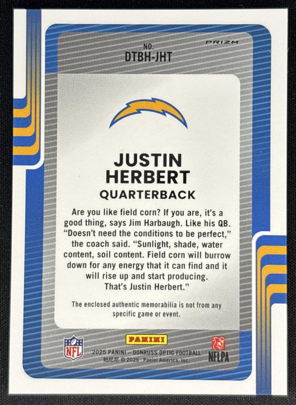 Justin Herbert 2025 Panini Donruss Optic Threads Blue Hyper Prizm Chargers back
