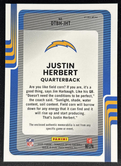 Justin Herbert 2025 Panini Donruss Optic Threads Blue Hyper Prizm Chargers back