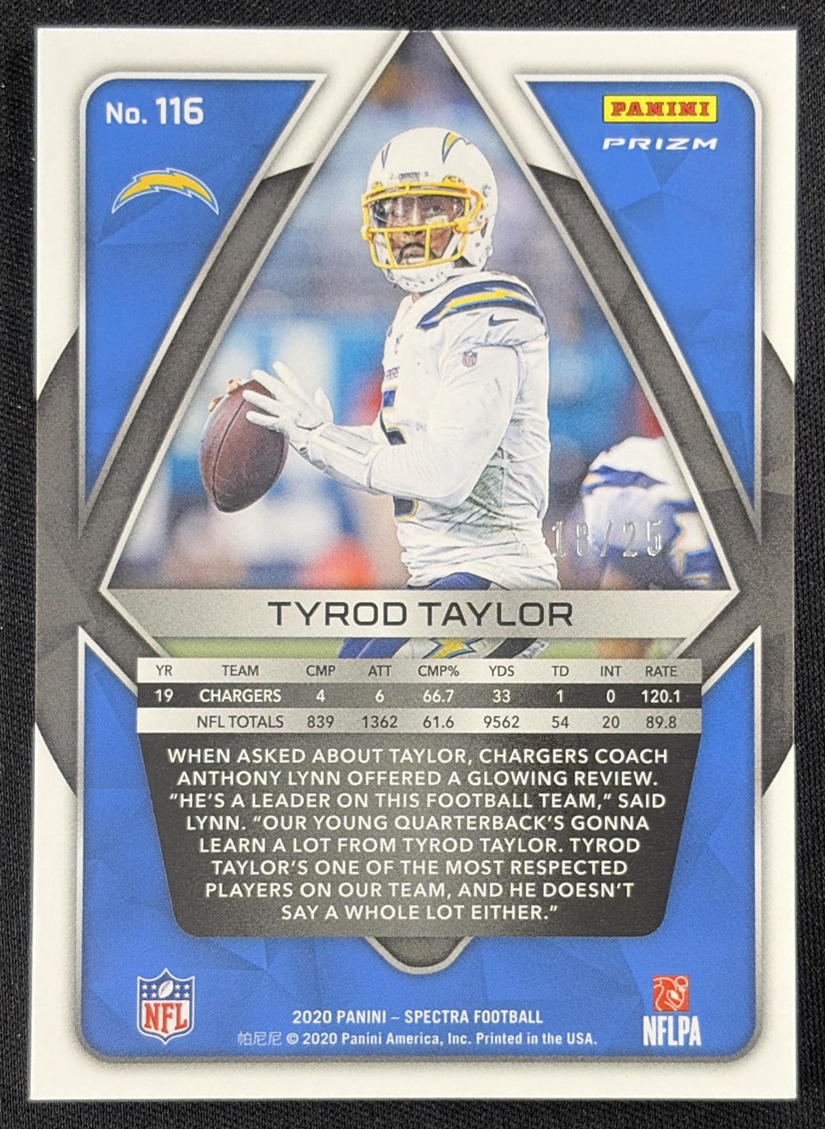 Tyrod Taylor 2020 Panini Spectra Neon Pink /25 Chargers