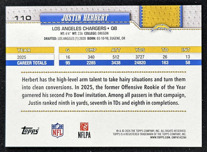 Justin Herbert 2026 Topps Flagship Fanatics Foil Chargers