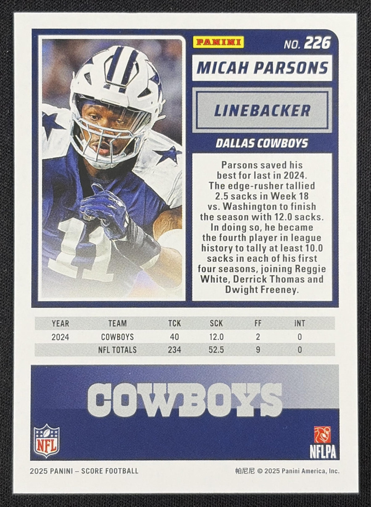 Micah Parsons 2025 Panini Score Ellipse /399 Dallas Cowboys
