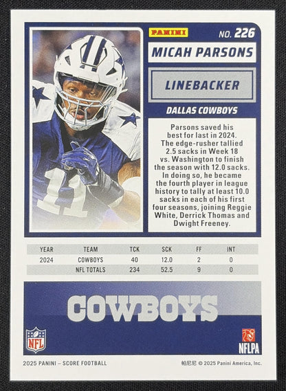Micah Parsons 2025 Panini Score Ellipse /399 Dallas Cowboys