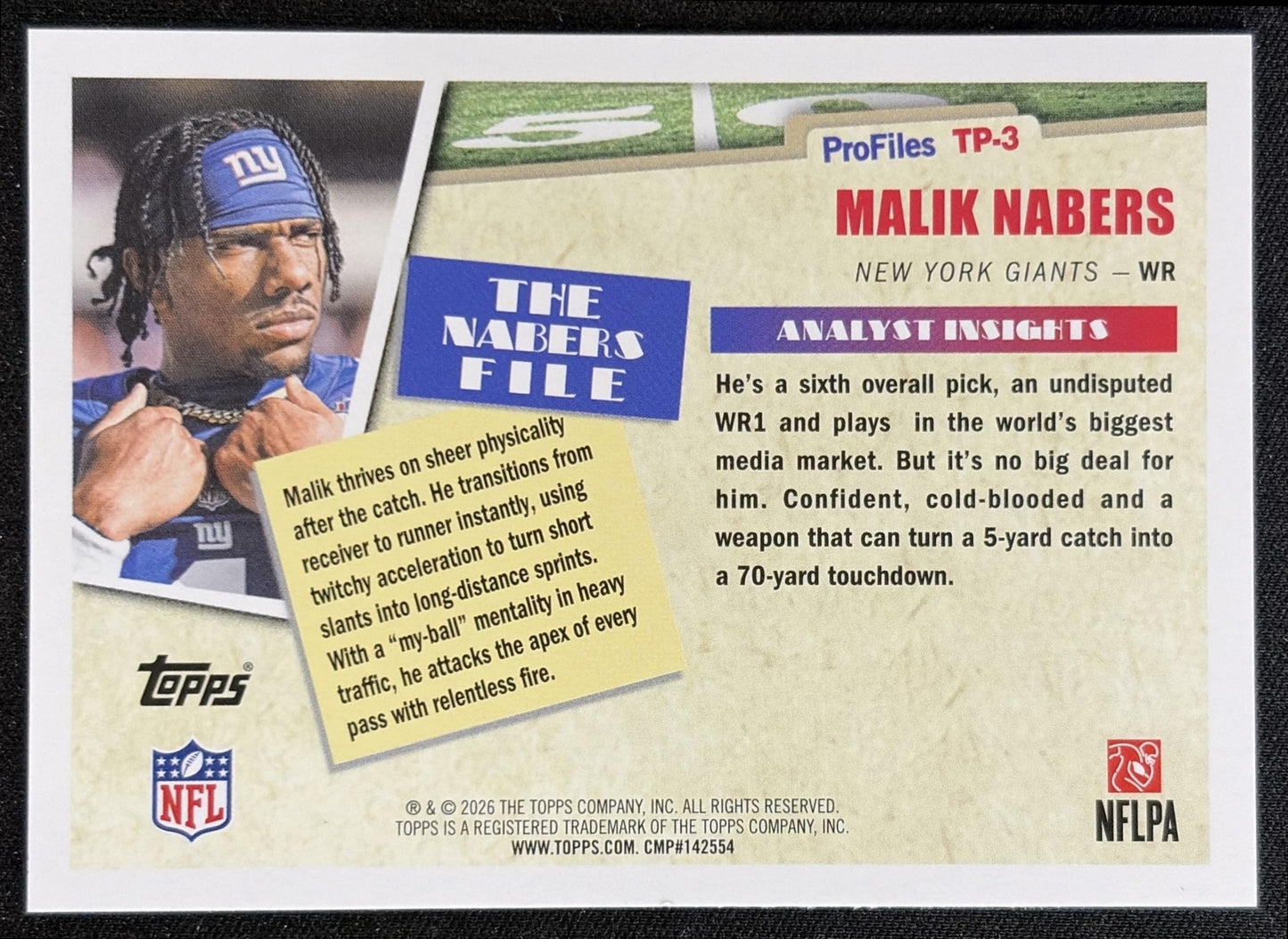 Malik Nabers 2026 Topps Profiles Giants back