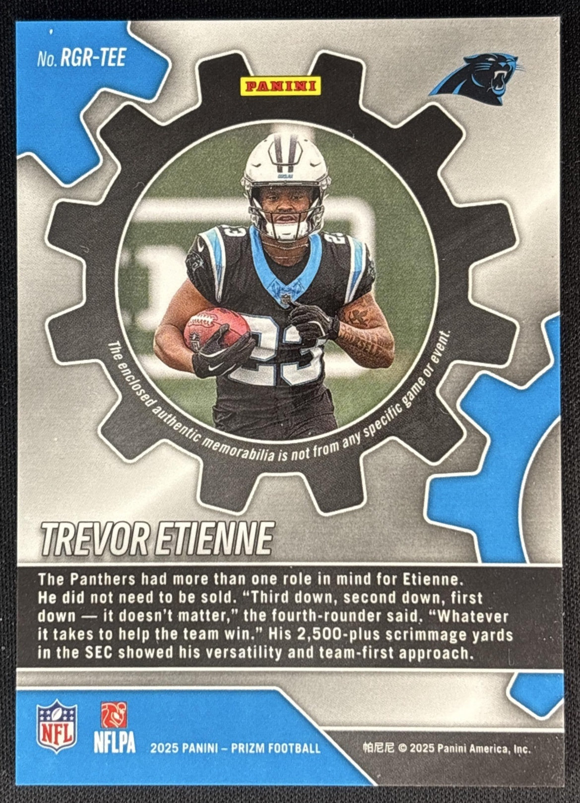 Trevor Etienne 2025 Panini Prizm Rookie Gear Pink Panthers