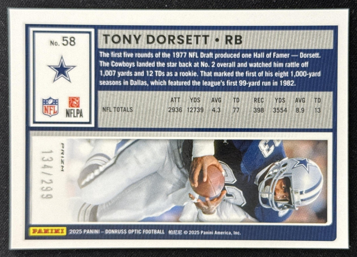 Tony Dorsett 2025 Panini Donruss Optic Orange Prizm /299 Cowboys