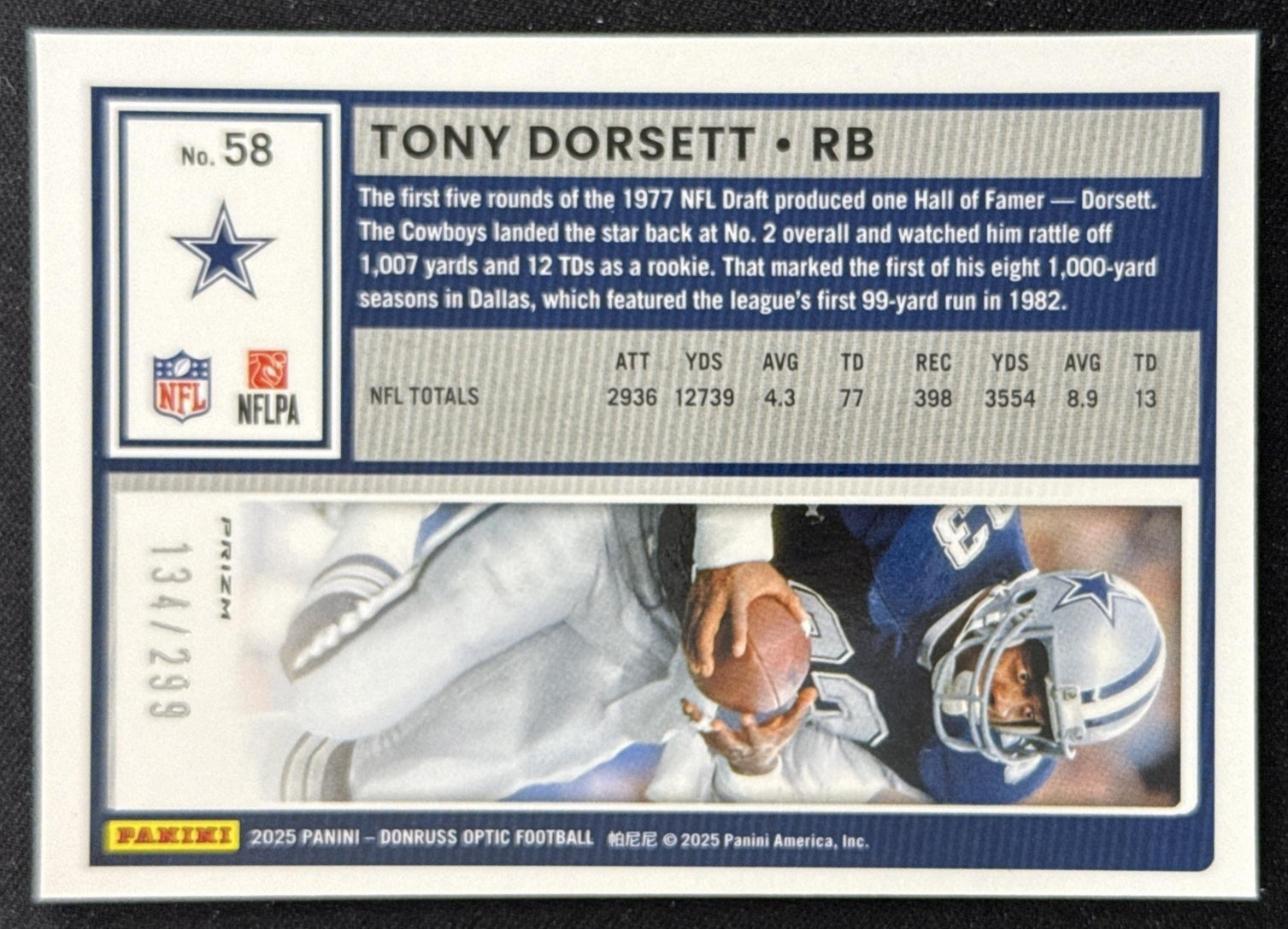 Tony Dorsett 2025 Panini Donruss Optic Orange Prizm /299 Cowboys