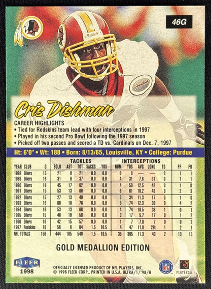 Cris Dishman 1998 Fleer Ultra Gold Medallion Redskins - Back